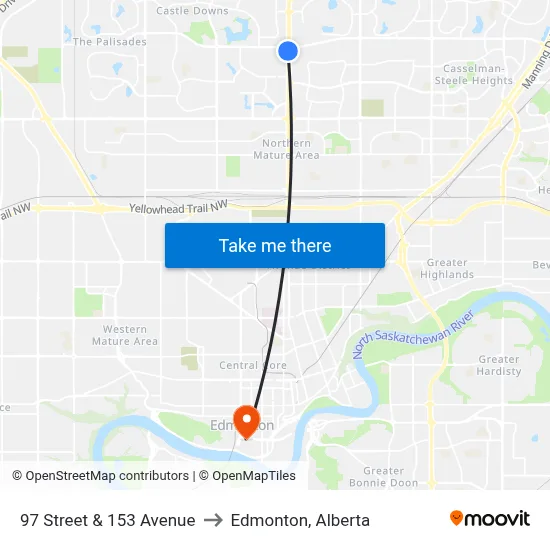 97 Street & 153 Avenue to Edmonton, Alberta map