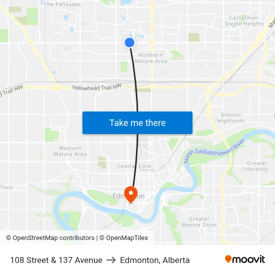 108 Street & 137 Avenue to Edmonton, Alberta map