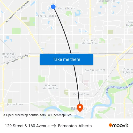 129 Street & 160 Avenue to Edmonton, Alberta map