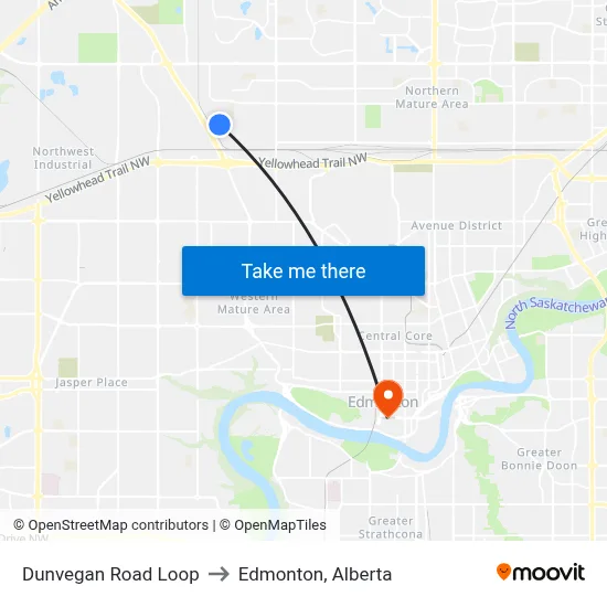 Dunvegan Road Loop to Edmonton, Alberta map