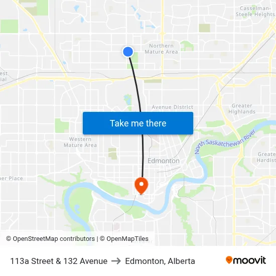 113a Street & 132 Avenue to Edmonton, Alberta map