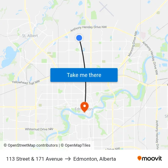 113 Street & 171 Avenue to Edmonton, Alberta map