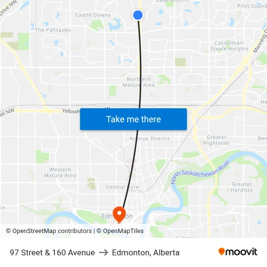 97 Street & 160 Avenue to Edmonton, Alberta map