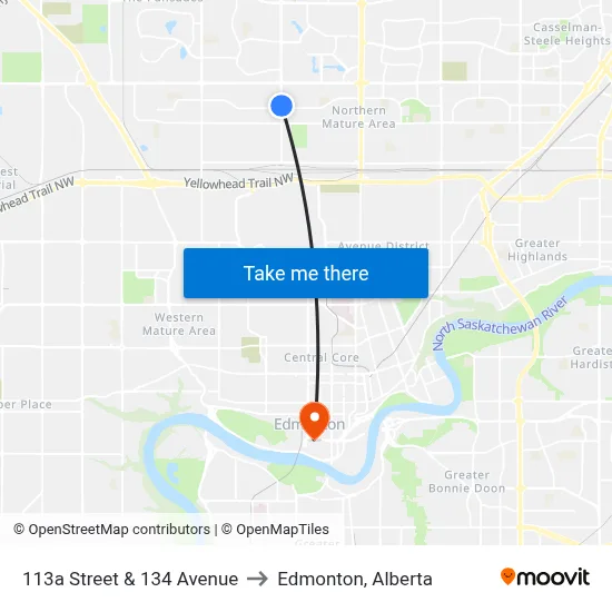 113a Street & 134 Avenue to Edmonton, Alberta map