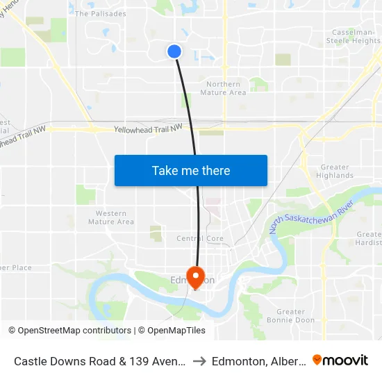 Castle Downs Road & 139 Avenue to Edmonton, Alberta map