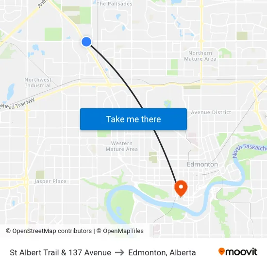 St Albert Trail & 137 Avenue to Edmonton, Alberta map