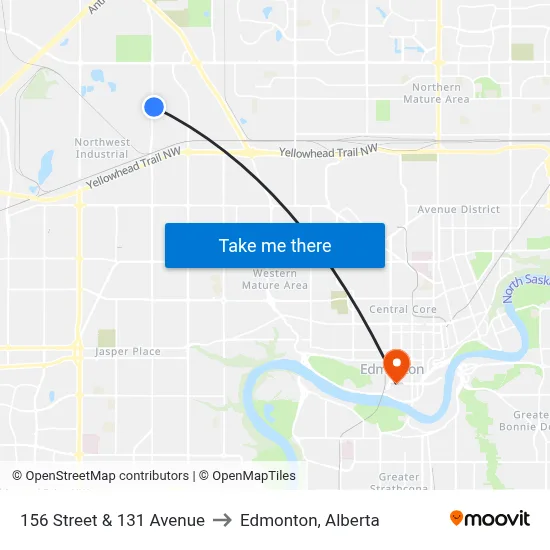 156 Street & 131 Avenue to Edmonton, Alberta map