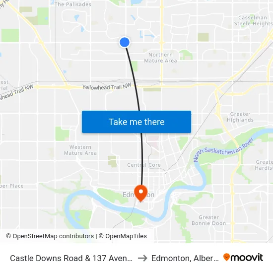 Castle Downs Road & 137 Avenue to Edmonton, Alberta map