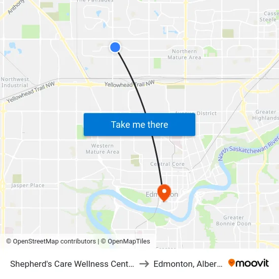 Shepherd's Care Wellness Centre to Edmonton, Alberta map