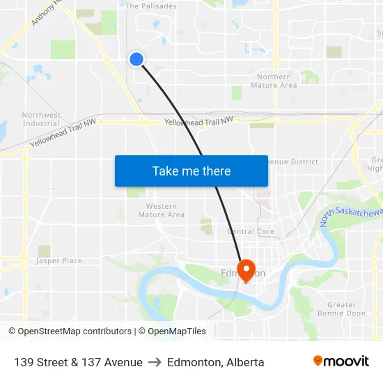 139 Street & 137 Avenue to Edmonton, Alberta map