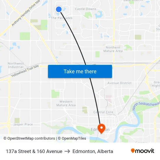 137a Street & 160 Avenue to Edmonton, Alberta map