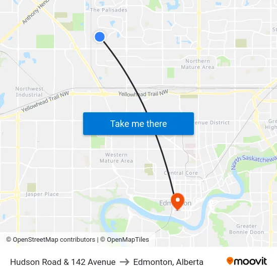 Hudson Road & 142 Avenue to Edmonton, Alberta map