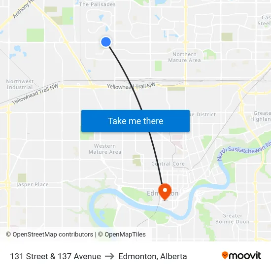 131 Street & 137 Avenue to Edmonton, Alberta map