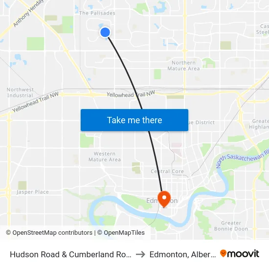 Hudson Road & Cumberland Road to Edmonton, Alberta map