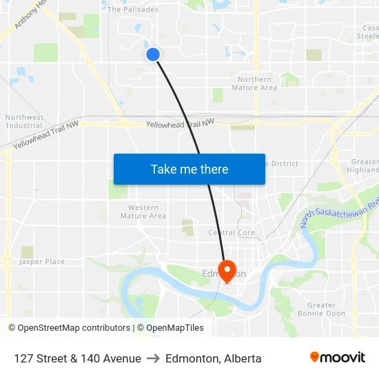 127 Street & 140 Avenue to Edmonton, Alberta map