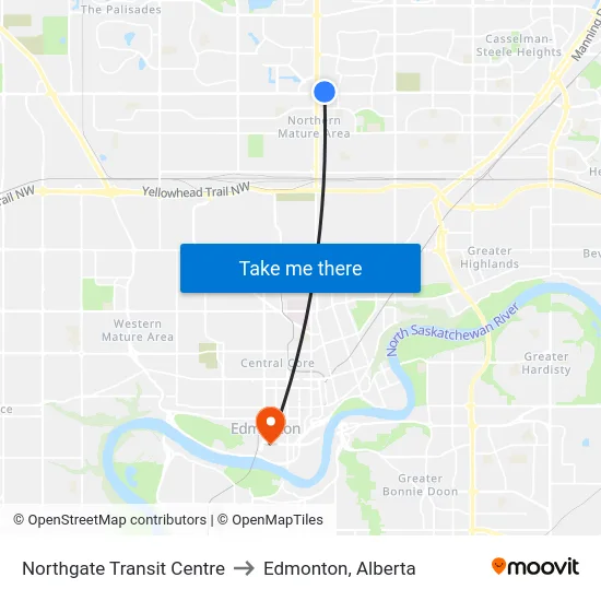 Northgate Transit Centre to Edmonton, Alberta map