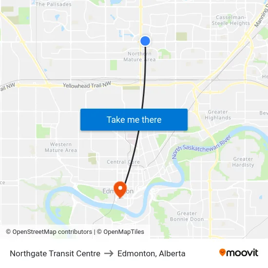 Northgate Transit Centre to Edmonton, Alberta map
