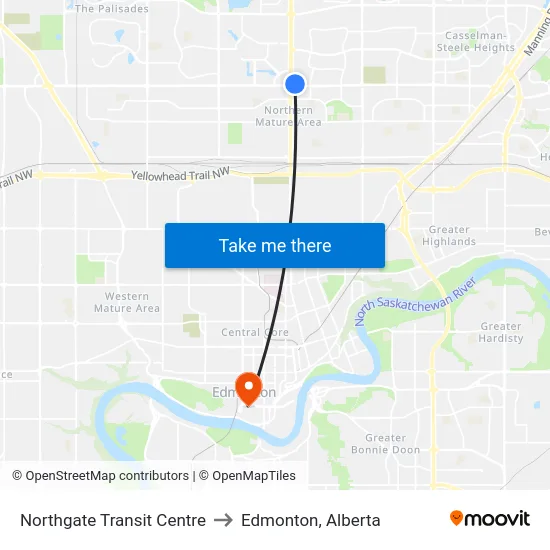 Northgate Transit Centre to Edmonton, Alberta map