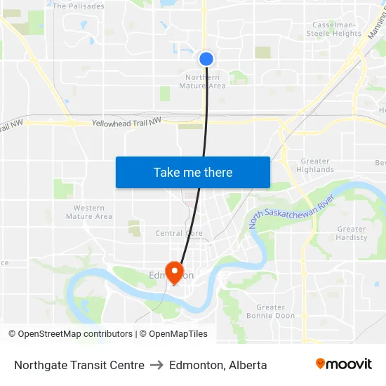 Northgate Transit Centre to Edmonton, Alberta map