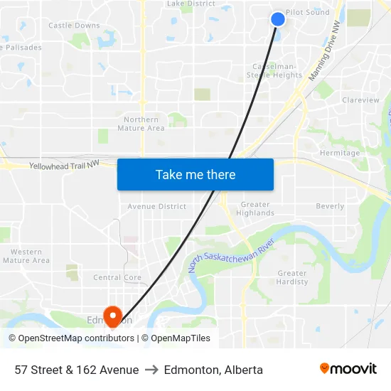 57 Street & 162 Avenue to Edmonton, Alberta map