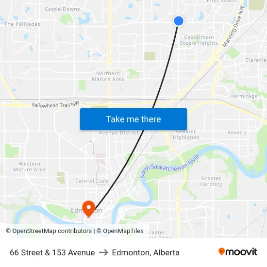 66 Street & 153 Avenue to Edmonton, Alberta map
