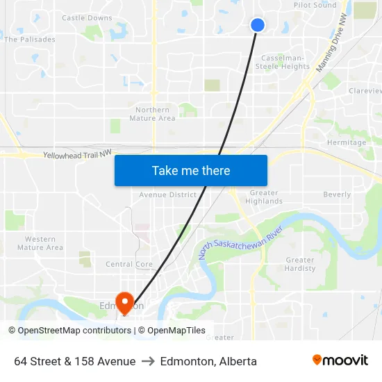 64 Street & 158 Avenue to Edmonton, Alberta map