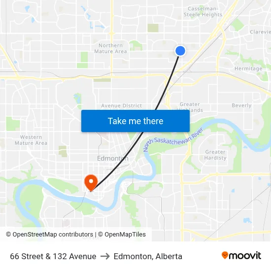 66 Street & 132 Avenue to Edmonton, Alberta map