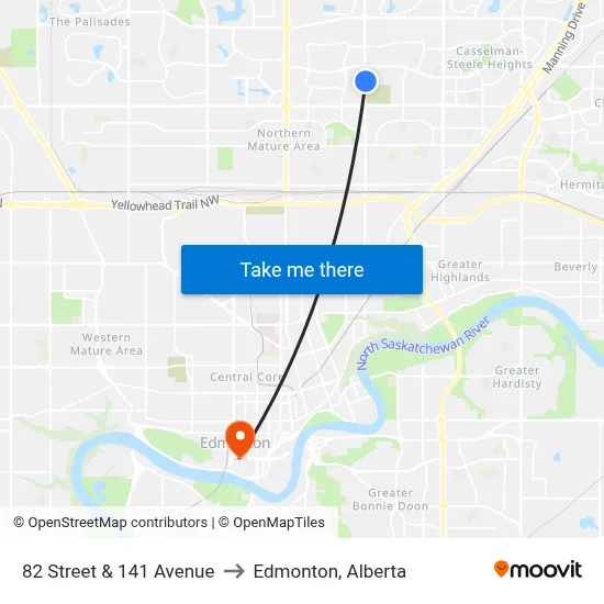 82 Street & 141 Avenue to Edmonton, Alberta map