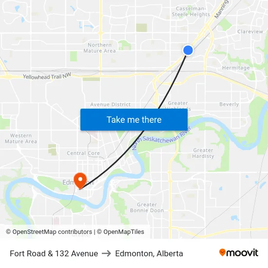 Fort Road & 132 Avenue to Edmonton, Alberta map