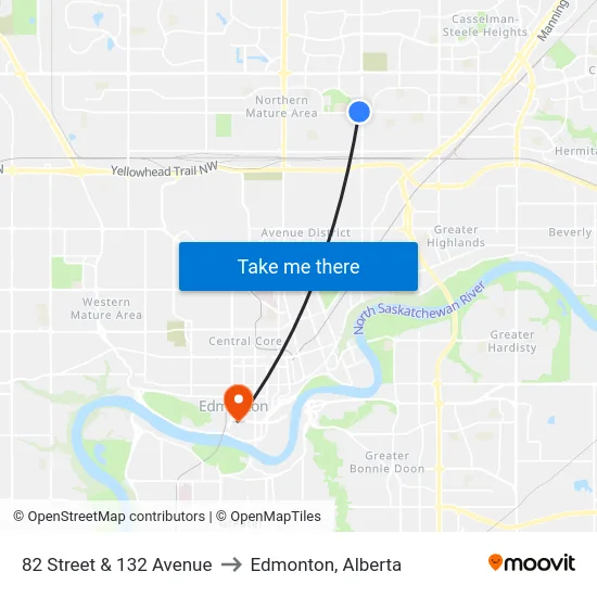 82 Street & 132 Avenue to Edmonton, Alberta map