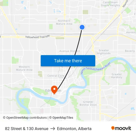 82 Street & 130 Avenue to Edmonton, Alberta map