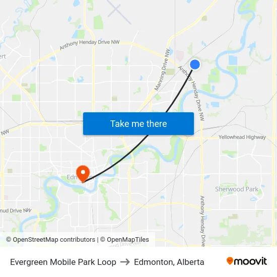 Evergreen Mobile Park Loop to Edmonton, Alberta map