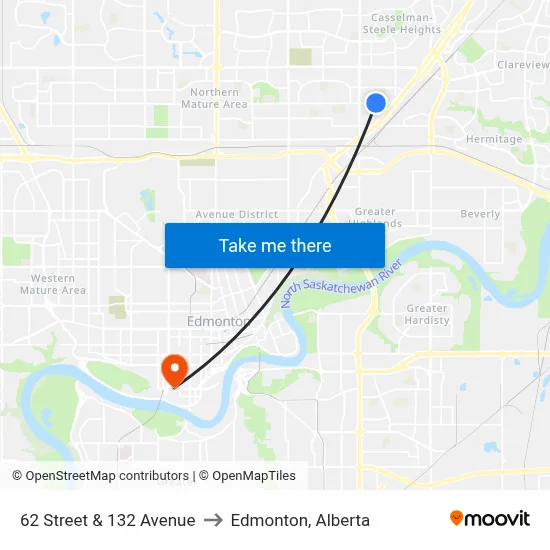 62 Street & 132 Avenue to Edmonton, Alberta map