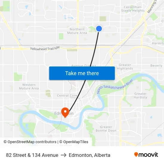 82 Street & 134 Avenue to Edmonton, Alberta map