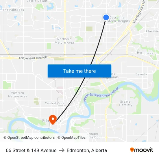 66 Street & 149 Avenue to Edmonton, Alberta map