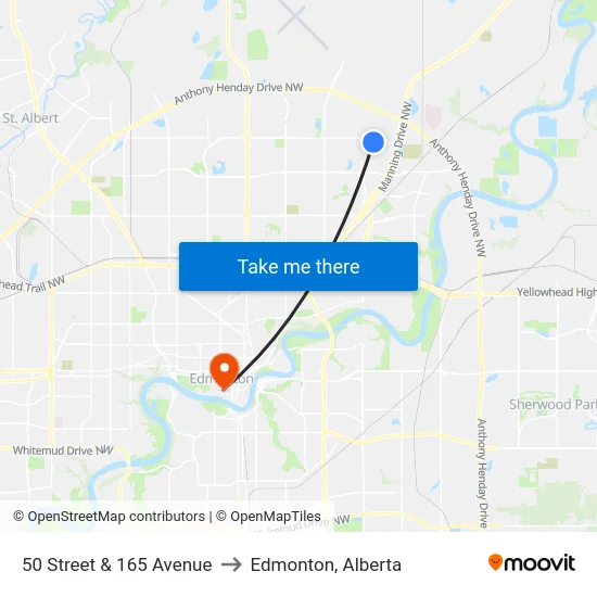 50 Street & 165 Avenue to Edmonton, Alberta map