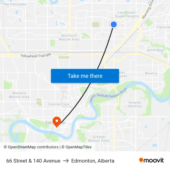 66 Street & 140 Avenue to Edmonton, Alberta map