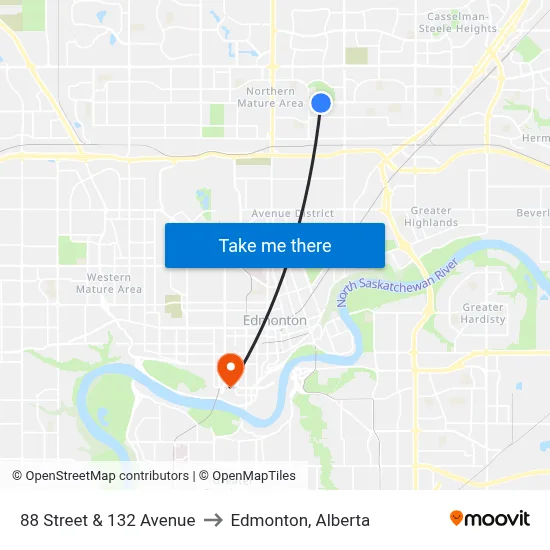 88 Street & 132 Avenue to Edmonton, Alberta map