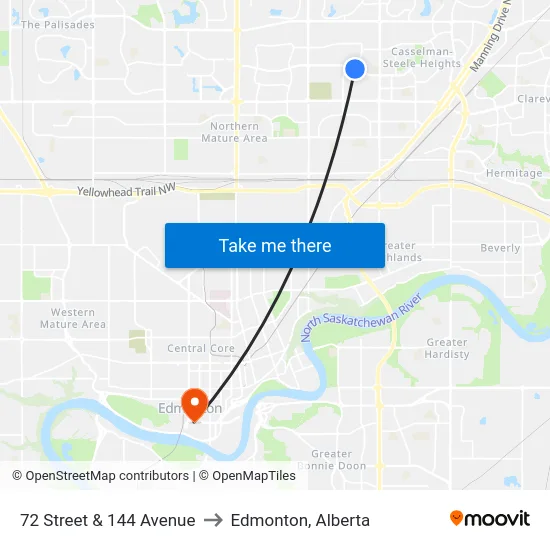 72 Street & 144 Avenue to Edmonton, Alberta map
