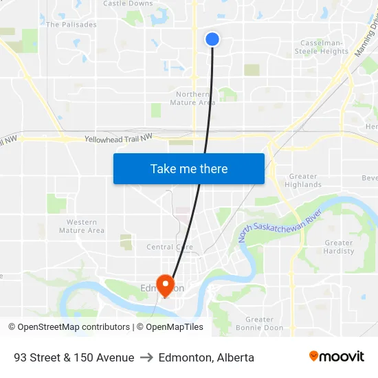 93 Street & 150 Avenue to Edmonton, Alberta map