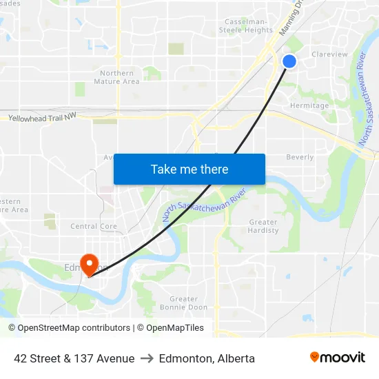 42 Street & 137 Avenue to Edmonton, Alberta map