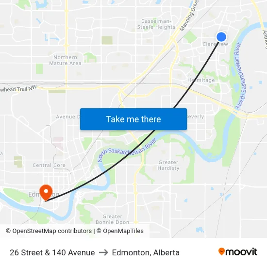 26 Street & 140 Avenue to Edmonton, Alberta map