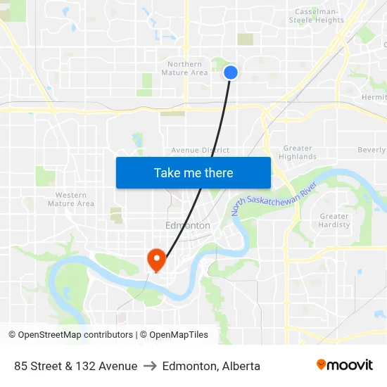 85 Street & 132 Avenue to Edmonton, Alberta map