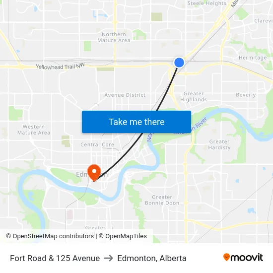 Fort Road & 125 Avenue to Edmonton, Alberta map