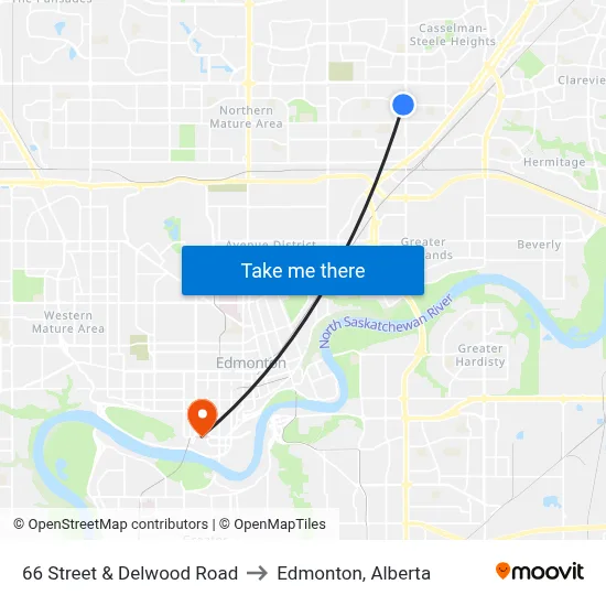 66 Street & Delwood Road to Edmonton, Alberta map