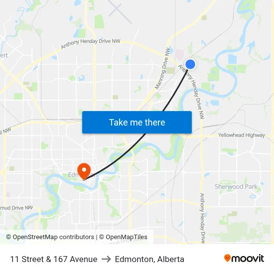 11 Street & 167 Avenue to Edmonton, Alberta map