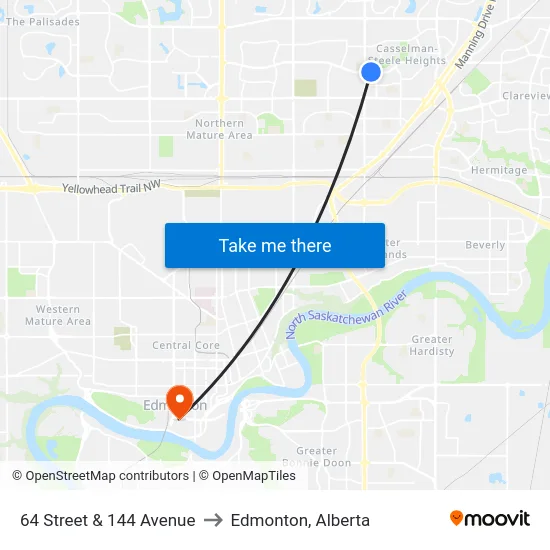 64 Street & 144 Avenue to Edmonton, Alberta map