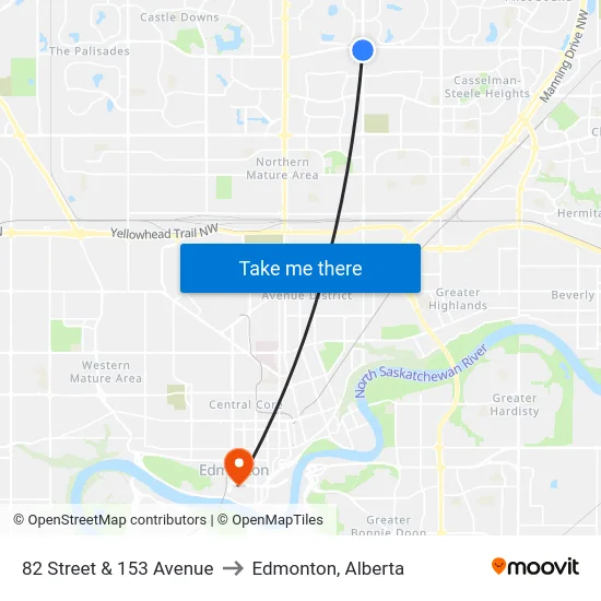 82 Street & 153 Avenue to Edmonton, Alberta map