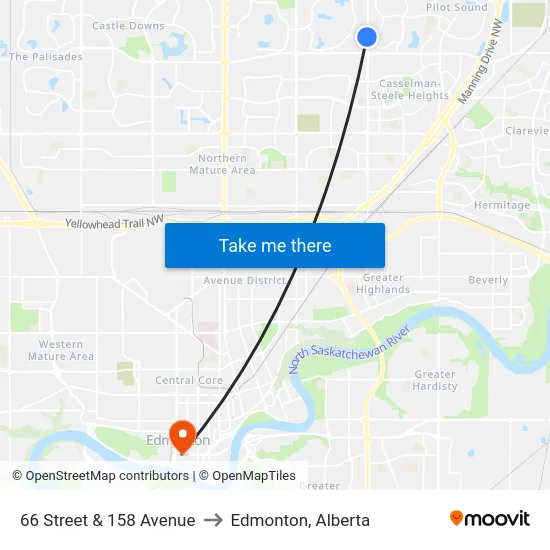 66 Street & 158 Avenue to Edmonton, Alberta map