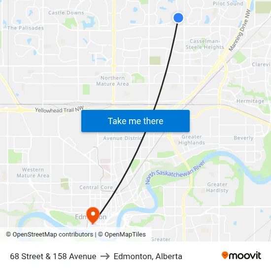 68 Street & 158 Avenue to Edmonton, Alberta map